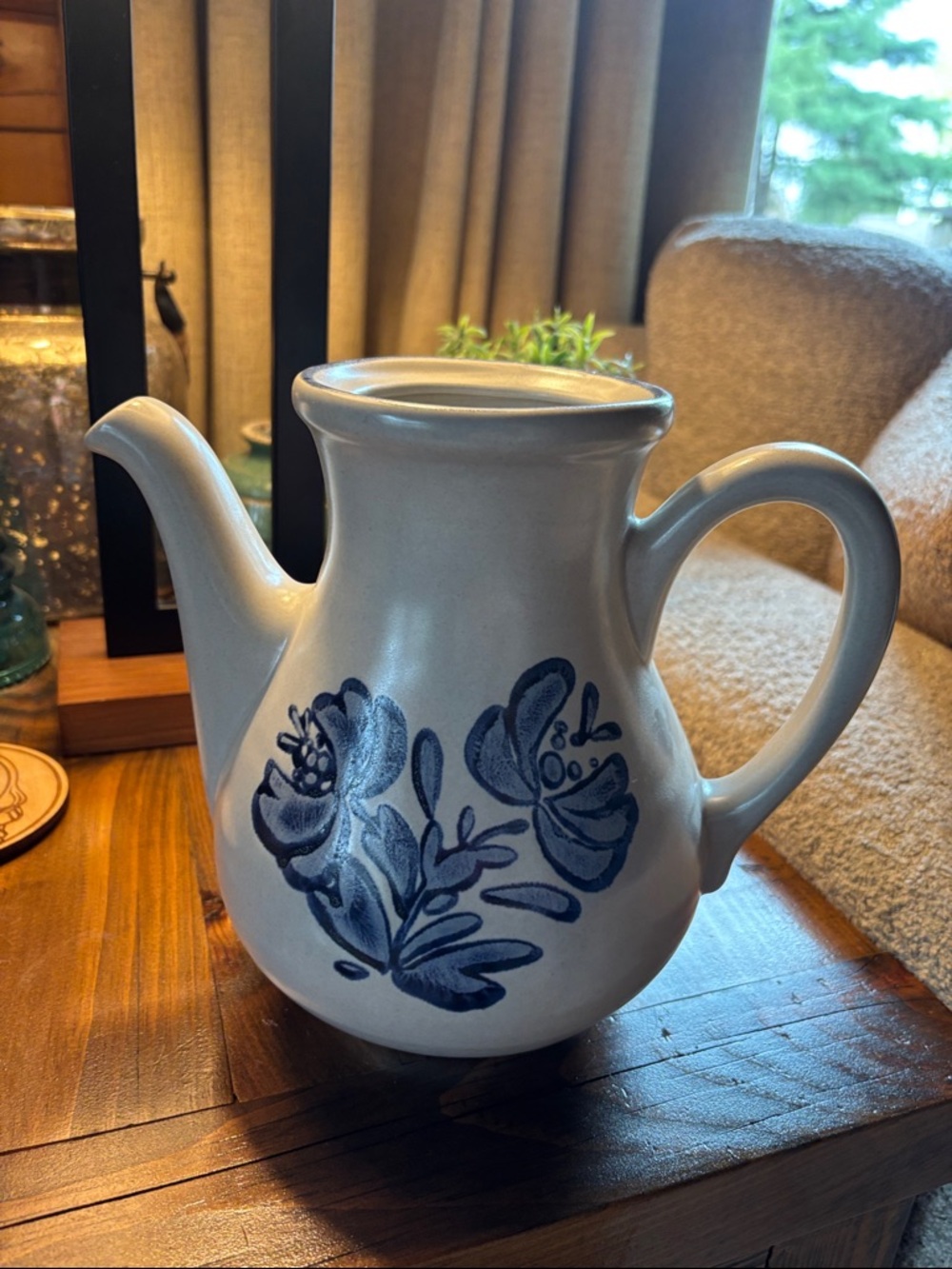 Pfaltzgraff White Ceramic Pitcher with Blue Floral Design- not top